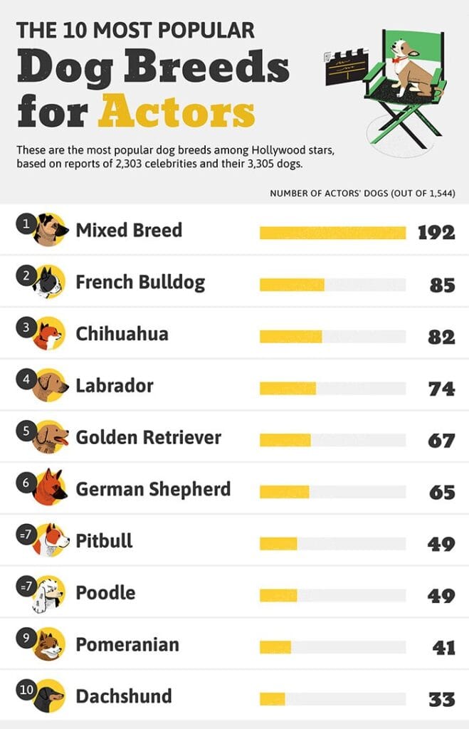 French Bulldogs are the most popular breed among actors, athletes and musicians. 